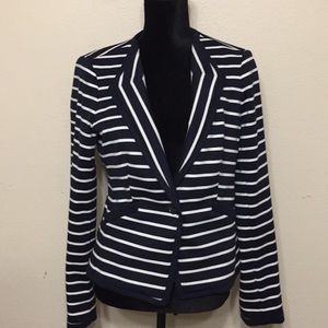Navy and white striped blazer